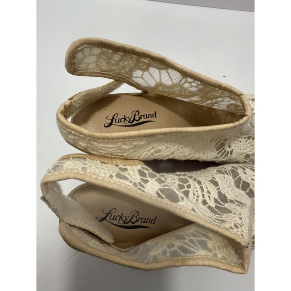 Lucky Brand Womens 8 Ankle Slingback Wedge Lace Open Toe Sandal Boho Summer Chic - Picture 9 of 10